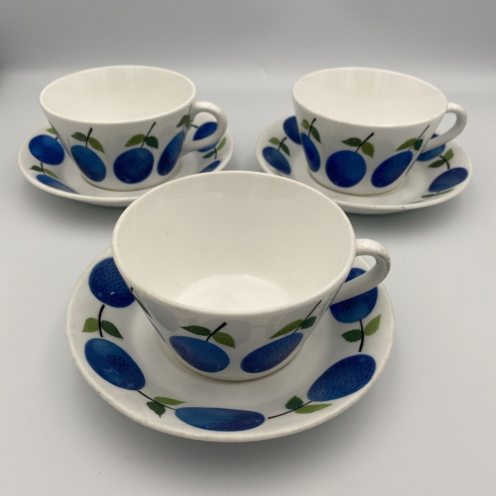 Rare Vintage Gustavsberg Prunus Tea Cup with Saucer (lot of 3)